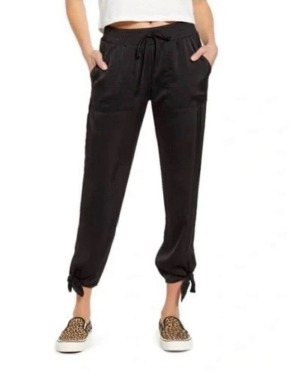 Socialite Black Drawstring Tie Hem Jogger Pants